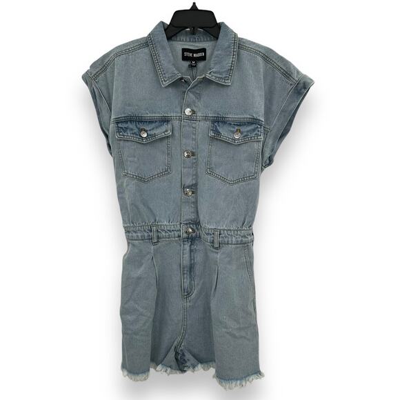 NEW Steve Madden Denim Romper Size Medium Light Blue Cotton Calliope Jean Outfit - Picture 5 of 15